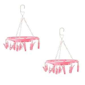 kuber industries pack of 2 cloth drying hanger  360 cloth drying stand  baby cloth drying pegs  16 clips clothes hanger for socks bras underwear amp towels  round cloth drying clips  pink