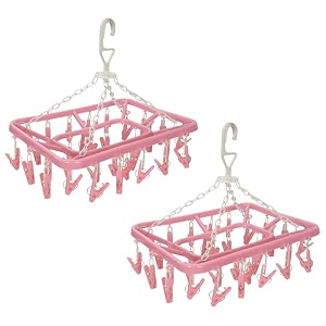 kuber industries pack of 2 cloth drying hanger  16 clips baby drying pegs  360 degree rotatable hanger  clip stand for cloth  round pink