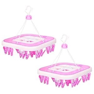kuber industries cloth drying hanger  24 clips baby drying pegs  360 degree rotatable hanger  clip stand for cloth  folding pink