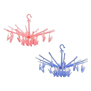 kuber industries pack of 2 cloth drying hanger  360 cloth drying stand  baby cloth drying pegs  24 clips clothes hanger for socks bras amp towels  folding cloth drying clips  pink amp blue