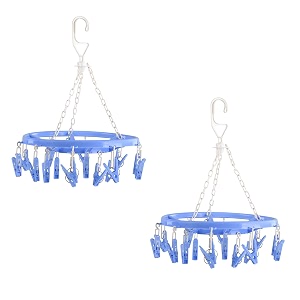 kuber industries pack of 2 cloth drying hanger  360 cloth drying stand  baby cloth drying pegs  16 clips clothes hanger for socks bras underwear amp towels  round cloth drying clips  blue