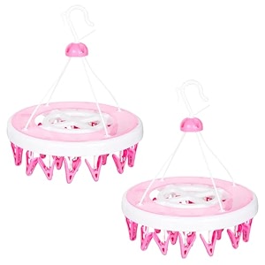 kuber industries cloth drying hanger  24 clips cloth hanger  cloth drying stand  baby cloth drying pegs  clothes hanger pegs  round cloth drying clips  transparent pink