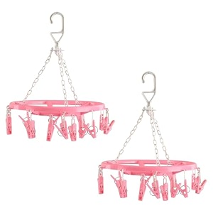 kuber industries pack of 3 cloth drying hanger  16 clips baby drying pegs  360 degree rotatable hanger  clip stand for cloth  round cloth drying stand  pink