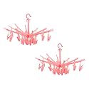 Kuber Industries (Pack of 2) Cloth Drying Hanger | 360? Cloth Drying Stand | Baby Cloth Drying Pegs | 24 Clips Clothes Hanger for Socks, Bras, Underwear &amp; Towels | Folding Cloth Drying Clips | Pink