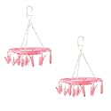 Kuber Industries (Pack of 2) Cloth Drying Hanger | 360° Cloth Drying Stand | Baby Cloth Drying Pegs | 16 Clips Clothes Hanger for Socks, Bras, Underwear &amp; Towels | Round Cloth Drying Clips | Pink