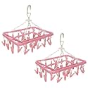 Kuber Industries (Pack of 2) Cloth Drying Hanger | 16 Clips Baby Drying Pegs | 360 Degree Rotatable Hanger | Clip Stand for Cloth | Round| Pink