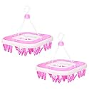 Kuber Industries Cloth Drying Hanger | 24 Clips Baby Drying Pegs | 360 Degree Rotatable Hanger | Clip Stand for Cloth | Folding| Pink