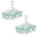 Kuber Industries (Pack of 2) Cloth Drying Hanger | 360 Degree Rotatable Hanger | 32 Clips Baby Drying Pegs | Rectangular Cloth Drying Stand | Clip Stand for Cloth | Green