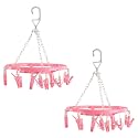 Kuber Industries (Pack of 2) Cloth Drying Hanger | 16 Clips Baby Drying Pegs | 360 Degree Rotatable Hanger | Clip Stand for Cloth | Round| Pink