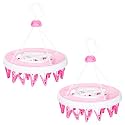 Kuber Industries Cloth Drying Hanger | 24 Clips Cloth Hanger | Cloth Drying Stand | Baby Cloth Drying Pegs | Clothes Hanger Pegs | Round Cloth Drying Clips | Transparent Pink