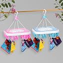Kuber Industries Pack of 2 Cloth Drying Hanger | 36 Clips Cloth Hanger | Cloth Drying Stand | Baby Cloth Drying Pegs | Clothes Hanger Pegs | Square Cloth Drying Clips | Transparent | Blue &amp; Pink