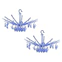 Kuber Industries (Pack of 2) Cloth Drying Hanger | 360? Cloth Drying Stand | Baby Cloth Drying Pegs | 24 Clips Clothes Hanger for Socks, Bras, Underwear & Towels | Folding Cloth Drying Clips | Blue