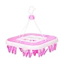 Kuber Industries 360 Degree Rotatable Cloth Drying Hanger with 36 Clips | Baby Pegs | Clip Stand | Square Stand | Transparent Pink, (36 x 36 x 36 cm)