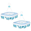 Kuber Industries (Pack of 2) Cloth Drying Hanger | 36 Clips Baby Drying Pegs | 360 Degree Rotatable Hanger | Clip Stand for Cloth | Square| Transparent Blue