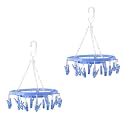 Kuber Industries(Pack of 2) Cloth Drying Hanger,360° Cloth Drying Stand,Baby Cloth Drying Pegs,16 Clips Clothes Hanger for Socks,Bras,Underwear & Towels,Round Cloth Drying Clips,Blue,30x30x24 cm