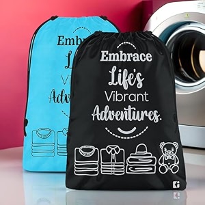 kuber industries pack of 2 cloth storage bag  non-woven storage organizer  travel pouches  cloth carrying bag  garments cover  storage organizer bag for clothing  large  sky blue amp black