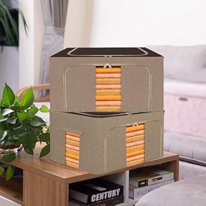 kuber industries 24 liter clothes storage box  foldable steel frame clothes organizer  storage box for wardrobe-saree-shirts and blankets  underbed storage bag  brown