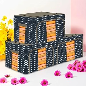 kuber industries pack of 2 clothes storage box  66 liter foldable steel frame clothes organizer  underbed storage bag  storage box for wardrobe-saree-shirts and blankets  grey amp black