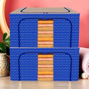 kuber industries pack of 2 clothes storage box  66 liter foldable steel frame clothes organizer  underbed storage bag  storage box for wardrobe-saree-shirts and blankets  grey amp black