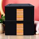 Kuber Industries Pack of 2 Clothes Storage Box | 66 Liter Foldable Steel Frame Clothes Organizer | Underbed Storage Bag | Storage Box For Wardrobe-Saree-Shirts And Blankets | Grey &amp; Black