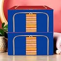 Kuber Industries Pack of 2 Clothes Storage Box | 66 Liter Foldable Steel Frame Clothes Organizer | Underbed Storage Bag | Storage Box For Wardrobe-Saree-Shirts And Blankets | Grey &amp; Black