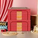 Kuber Industries Pack of 2 Clothes Storage Box | 44 Liter Foldable Steel Frame Clothes Organizer | Storage Box For Wardrobe-Saree-Shirts And Blankets | Storage Bag | Dot Print | Red &amp; Brown