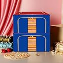 Kuber Industries Pack of 2 Clothes Storage Box | 44 Liter Foldable Steel Frame Clothes Organizer | Underbed Storage Bag | Storage Box For Wardrobe-Saree-Shirts And Blankets | Red &amp; Blue