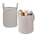 Kuber Industries Cotton 45L Toys Organizer for Kids Room - Foldable Soft Toys Storage Bag/Basket/Container with Handles | Triangles -Grey