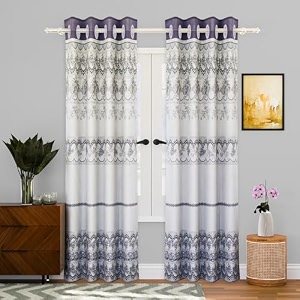 kuber industries 7 feet curtains for living room  door curtains for balcony bedroom amp pooja room  knited flower print - brown