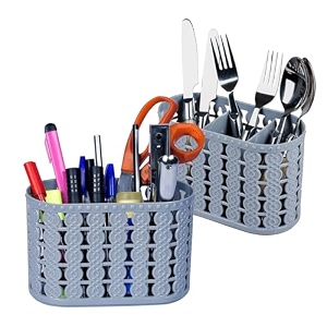 kuber industries pack of 2 cutlery holder  kitchen organizer with 3 compartments  stationery organizer  dining tableware stand  multipurpose desk organizer box  sunny  gray