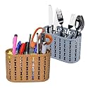 Kuber Industries Pack of 2 Cutlery Holder | Kitchen Organizer with 3 Compartments | Stationery Organizer | Dining Tableware Stand | Multipurpose Desk Organizer Box | Sunny | Gray &amp; Beige