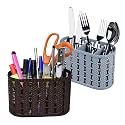 Kuber Industries Pack of 2 Cutlery Holder | Kitchen Organizer with 3 Compartments | Stationery Organizer | Dining Tableware Stand | Multipurpose Desk Organizer Box | Sunny | Gray &amp; Brown