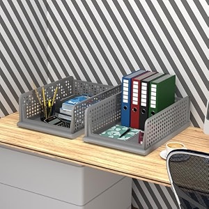 kuber industries pack of 2 desk stationary organizer  foldable office desk organizers  drawers for dressing table  storage bins for kitchen bathroom  grey