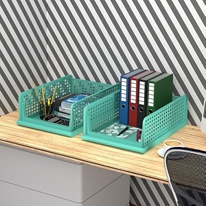 kuber industries pack of 2 desk stationary organizer  foldable office desk organizers  drawers for dressing table  storage bins for kitchen bathroom  pista green