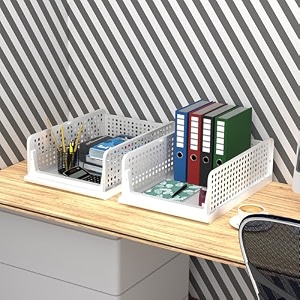 kuber industries pack of 2 desk stationary organizer  foldable office desk organizers  drawers for dressing table  storage bins for kitchen bathroom  white