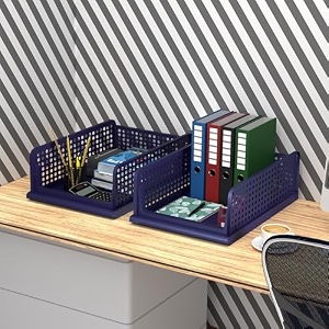 kuber industries pack of 2 desk stationary organizer  foldable office desk organizers  drawers for dressing table  storage bins for kitchen bathroom  blue