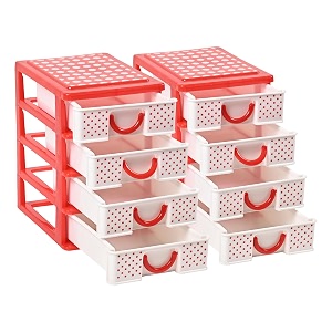 kuber industries pack of 2 drawer stationary oragnizers for desk amp pen holder for study table  4-tier pencil standbox for students  dots-whiteampred