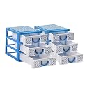 Kuber Industries Pack of 2 Drawer Stationary Oragnizers for Desk &amp; Pen Holder For Study Table | 3-Tier Pencil Box for Students | Dots-White &amp; Blue