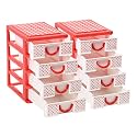 Kuber Industries Pack of 2 Drawer Stationary Oragnizers for Desk &amp; Pen Holder For Study Table | 4-Tier Pencil Stand/Box for Students | Dots-White&amp;Red