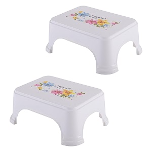 kuber industries pack of 2 durable bathroom stool for bathing  comfortable indoor machiya for sitting  senior citizens bath stool amp adults patla chair for home  square printed- white