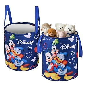 kuber industries polyester foldable 45l toys organizer for kids room - soft toys storage bagbasketcontainer with handles  disney frozen -blue 34x34x42 cm