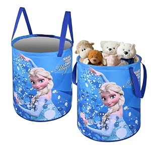 kuber industries pack of 2 foldable 45l toys organizer for kids room - soft toys storage bagbasketcontainer with handles  disney frozen -blue