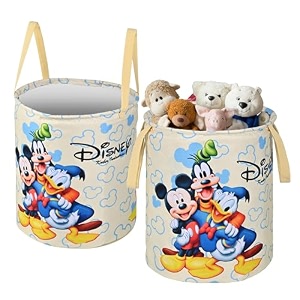 kuber industries polyester foldable 45l toys organizer for kids room - soft toys storage bagbasketcontainer with handles  disney frozen -blue 34x34x42 cm