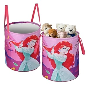 kuber industries polyester foldable 45l toys organizer for kids room - soft toys storage bagbasketcontainer with handles  disney princess - pink 34 x 34 x 42 centimeters