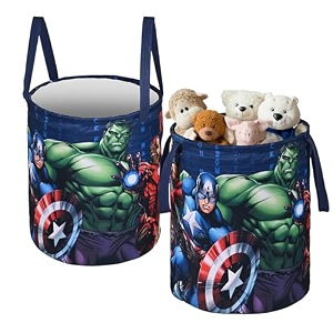 kuber industries polyester foldable 45l toys organizer for kids room - soft toys storage bagbasketcontainer with handles  disney kids - sky blue 34x34x42 cm