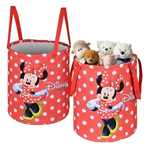 kuber industries pack of 2 foldable 45l toys organizer for kids room - soft toys storage bagbasketcontainer with handles  disney minnie dots - red