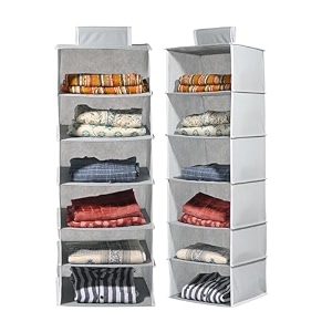 kuber industries 6-shelf foldable hanging organizer for wardrobe with velcro  10x15 inch  multipurpose almirah organizer clothes  space-saving amp lightweight design  plain grey