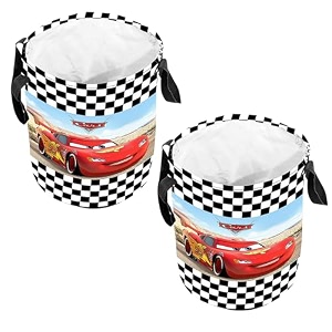 kuber industries foldable laundry basket for clothes  non-woven round cloth laundry bag  washing clothes storage basket  disney red car  45 ltr  black