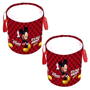 kuber industries foldable laundry basket for clothes  non-woven round cloth laundry bag  washing clothes storage basket  disney mickey mouse  45 ltr  black