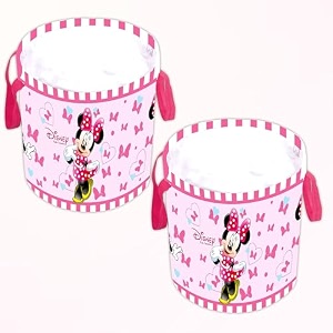 kuber industries foldable laundry basket for clothes  non-woven round cloth laundry bag  washing clothes storage basket  disney minnie mouse  45 ltr  pink